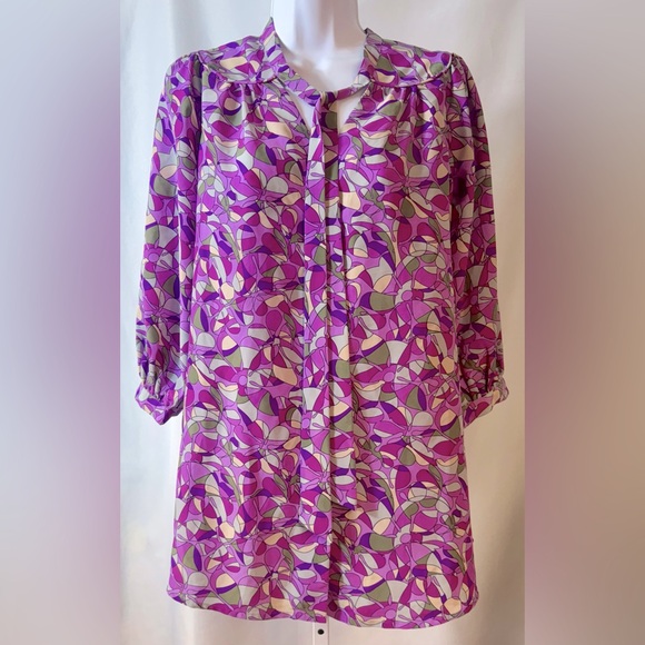 Twiggy LONDON Long‎ Sleeve Purple/Pink 70’s Retro Vibe Tunic Blouse Top size XS - Picture 1 of 10